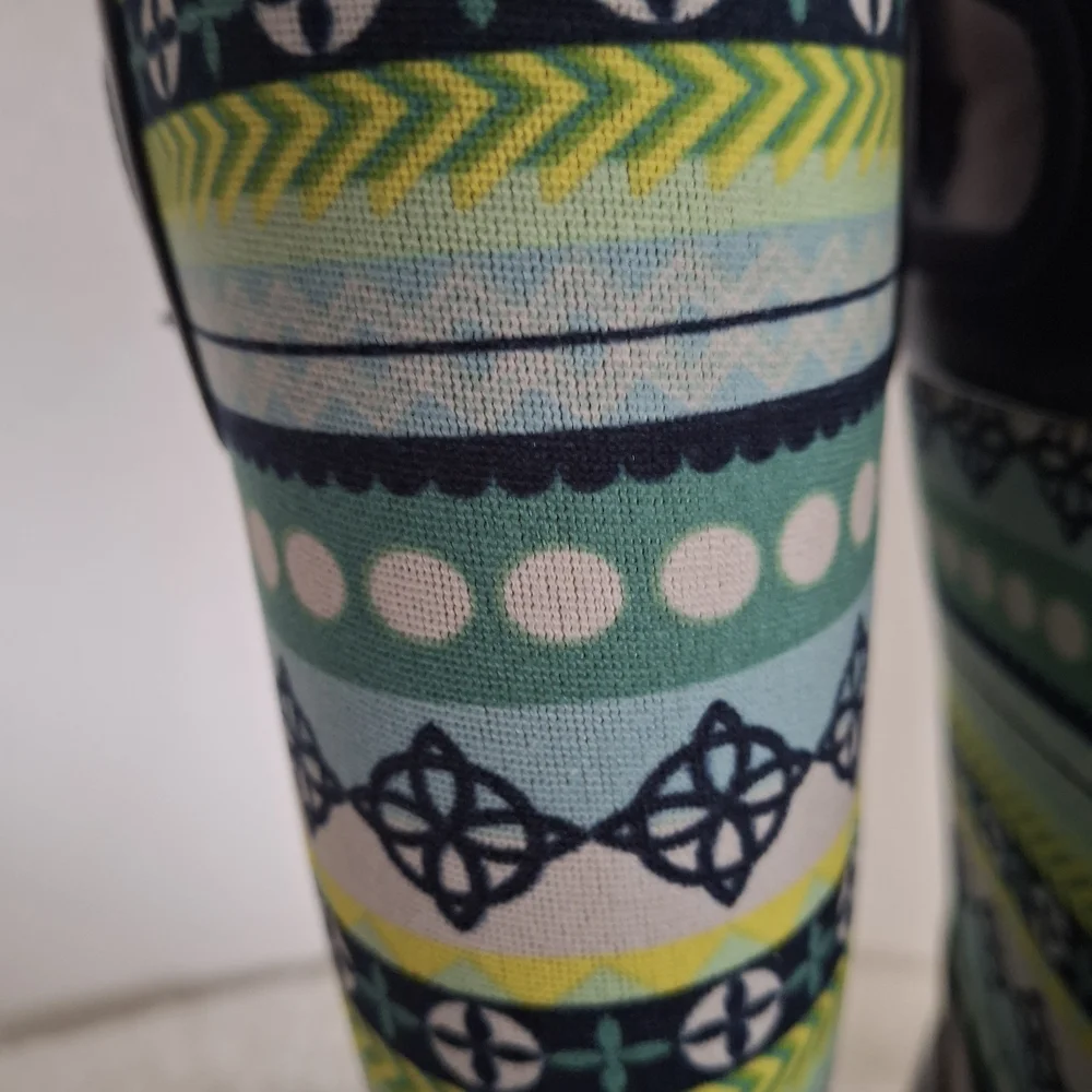 Kid's BOGS North Hampron Patterned Rain Boots - Navy and Green Size 4.